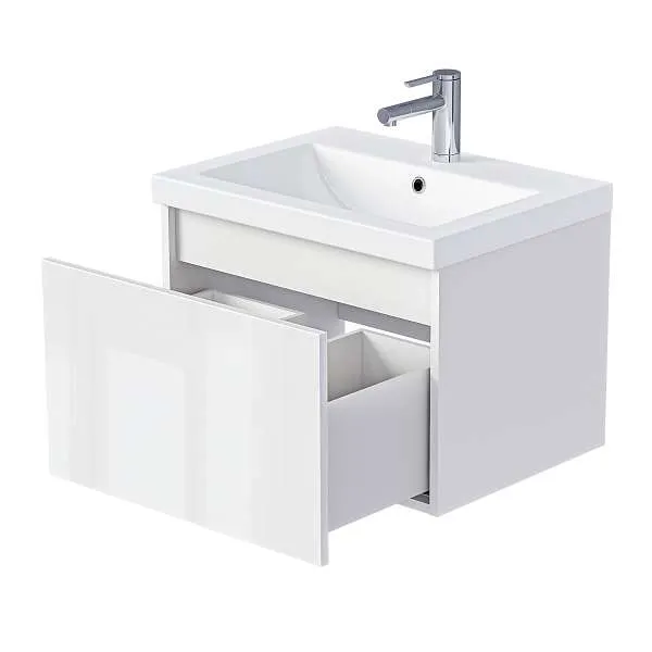 Тумба Aris mini 60П (600х440х450) 1я белая аляска/белый глянец раковина