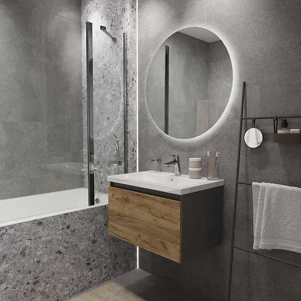 Тумба Aris mini 60П (600х440х450) 1я антрацит/дуб крафт золотой раковина