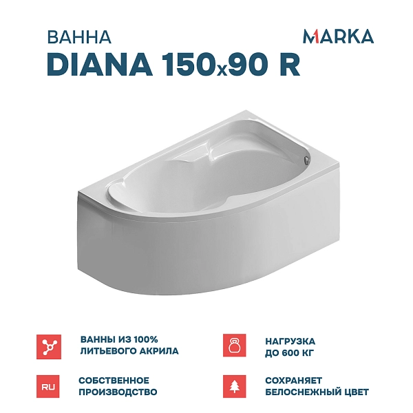 Ванна "DIANA" 150x90 R Комплект Премиум