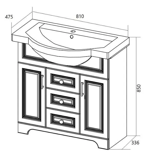 Тумба под раковину ПРОВАНС 80Н 2в.я. 2д. белый глянец