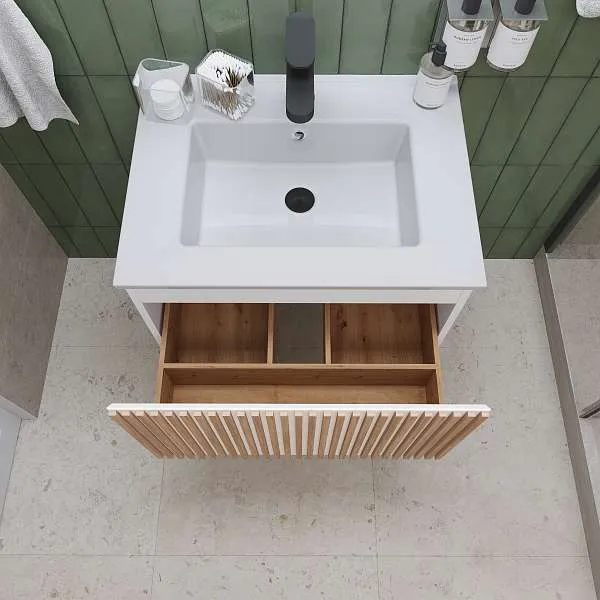 Тумба под раковину Row 60П (600х400х453) 1я белый/дуб