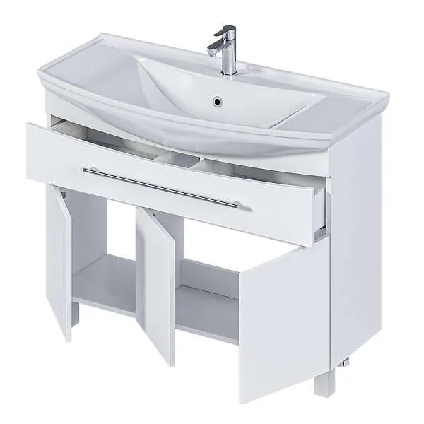 Тумба под раковину Lina New 105Н 1в.я 3д Белый глянец