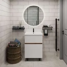 Тумба под раковину БЛОК/Aris 60Н (590х870х440) 2я дуб вотан/белый глянец