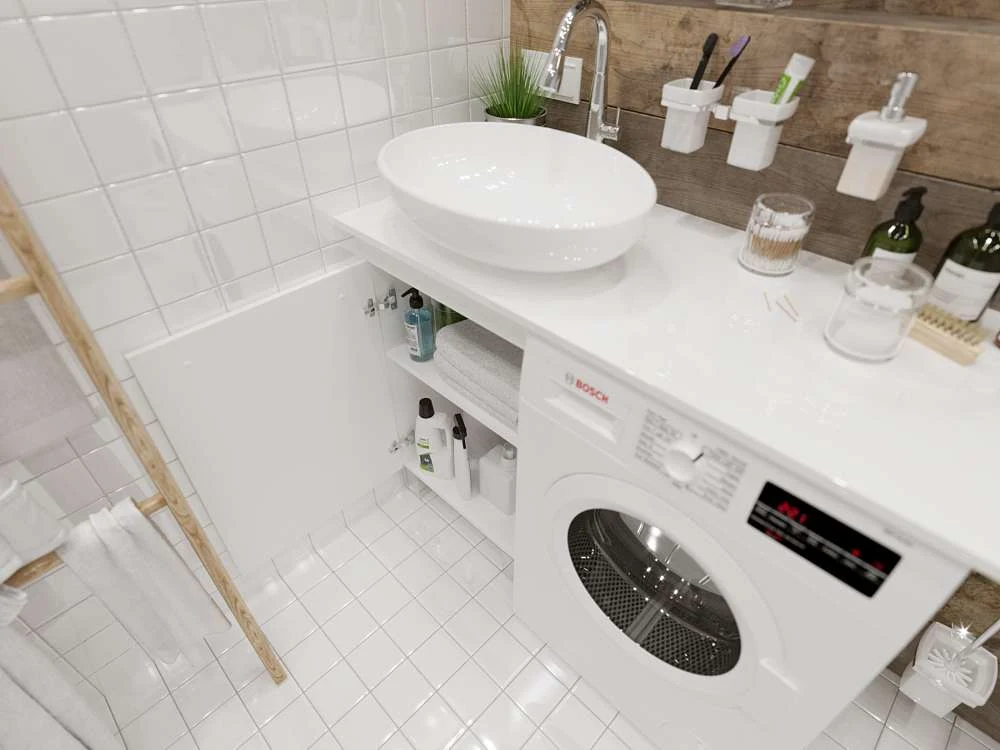 Столешница под стир.машину ВИСТА/Wash 110 L белый глянец