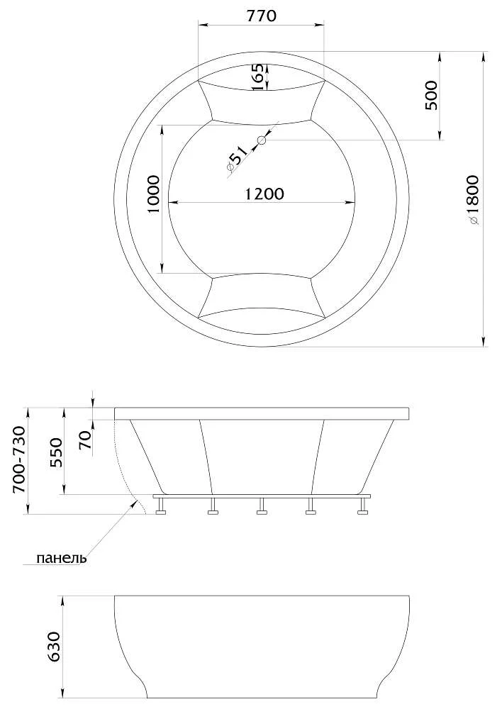 Ванна ОМЕГА НЬЮ/OMEGA NEW 1800х1800 МГ