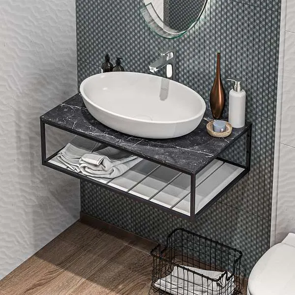 Тумба открытая ШЕРЛ/Sync 60 черный/белый, лофт