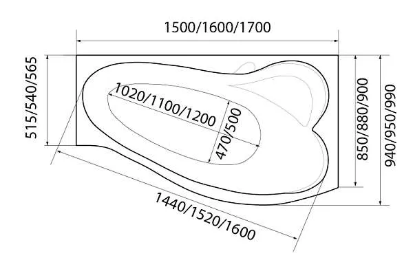 Ванна ГРАЦИЯ/GRACIA 1700х1000 L ПР