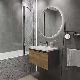 Тумба под раковину БЛОК МИНИ/Aris mini 60П (590х400х447) 1я антрацит/дуб крафт золотой