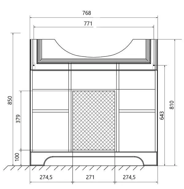 Тумба под раковину ПРОВАНС 80Н 2в.я. 2д. белый глянец