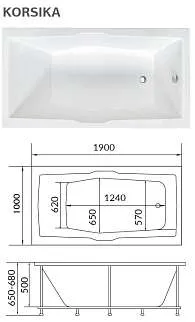 Ванна акриловая 1Marka KORSIKA 190x100