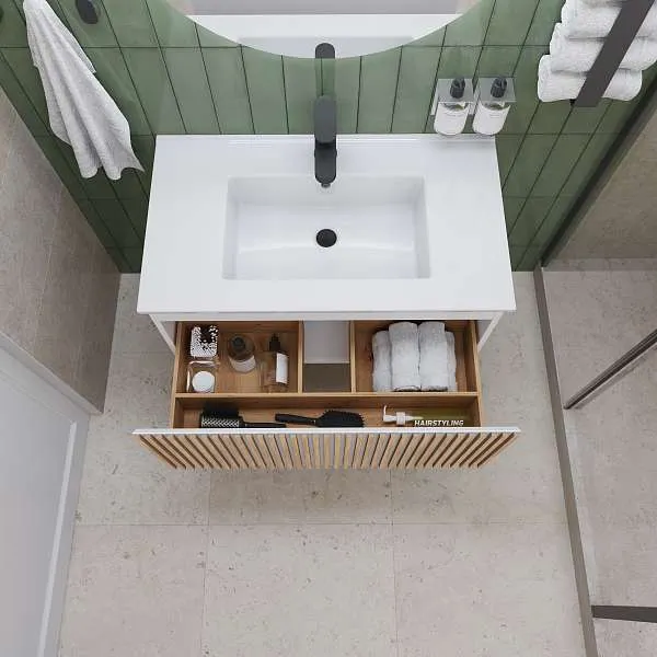 Тумба под раковину Row 100П (1000х400х450) 1я белый/дуб