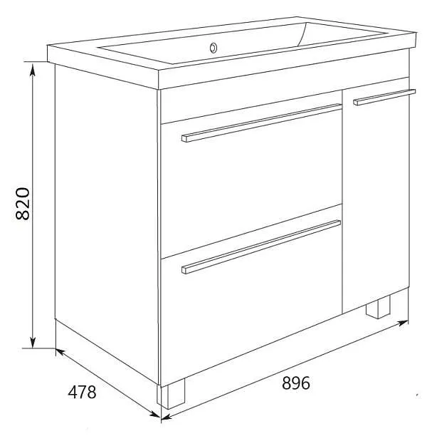 Тумба под раковину Соната 90Н 1д.2в.я. белый глянец