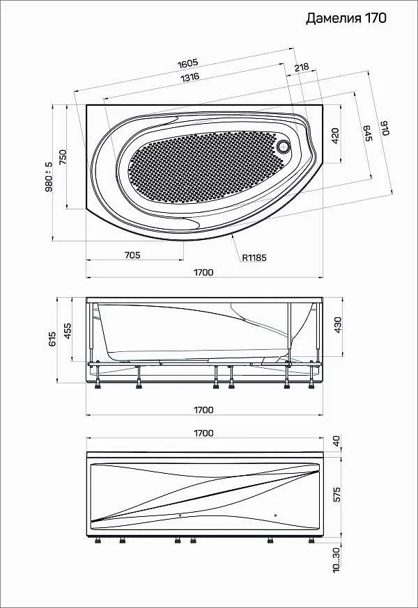 Ванна ДАМЕЛИЯ/DAMELIA 1700х1000 L