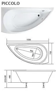 Ванна акриловая 1Marka PICCOLO 150x75