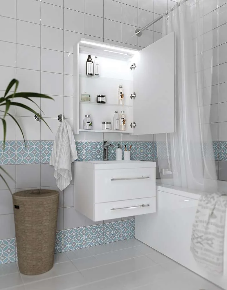 Зеркало-шкаф Соната 60 1д с подсветкой, белый глянец