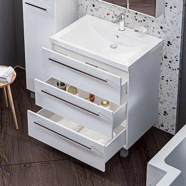 Тумба под раковину Соната 75Н 3в.я. белый глянец