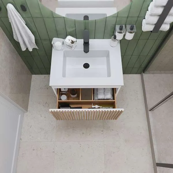 Тумба под раковину Row 60П (600х400х453) 1я белый/дуб