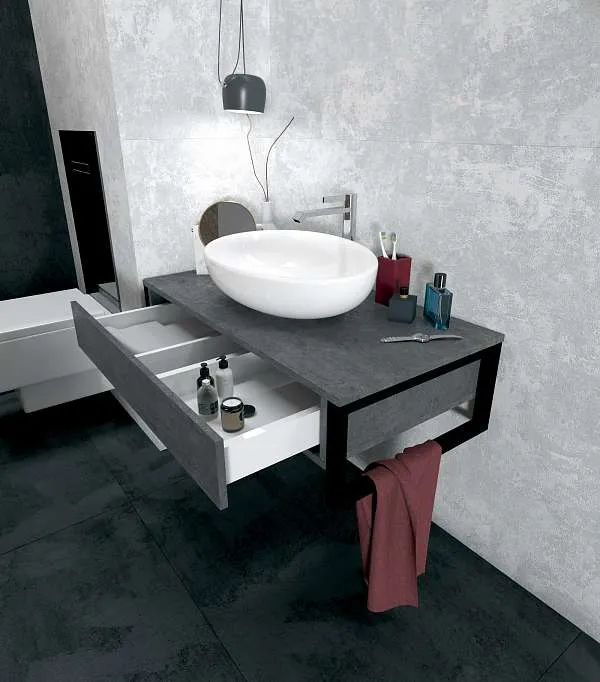 Тумба со столешницей GRUNGE LOFT 100П 1в.я Бетон темно-серый