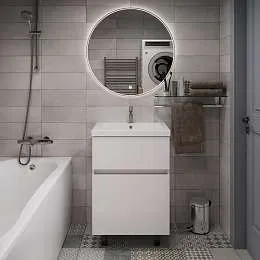 Тумба под раковину БЛОК/Aris 70Н (690х870х440) 2я белая аляска/белый глянец