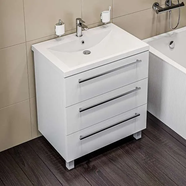 Тумба под раковину Соната 75Н 3в.я. белый глянец