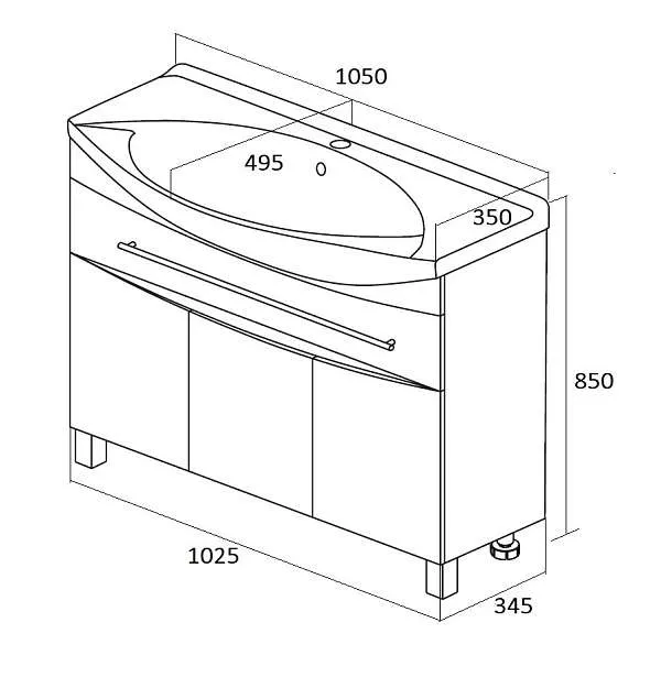 Тумба под раковину Lina New 105Н 1в.я 3д Белый глянец