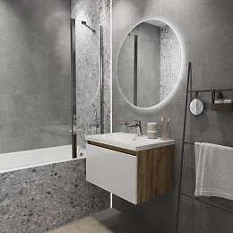 Тумба под раковину БЛОК МИНИ/Aris mini 70П (685х400х447) 1я дуб вотан/белый глянец