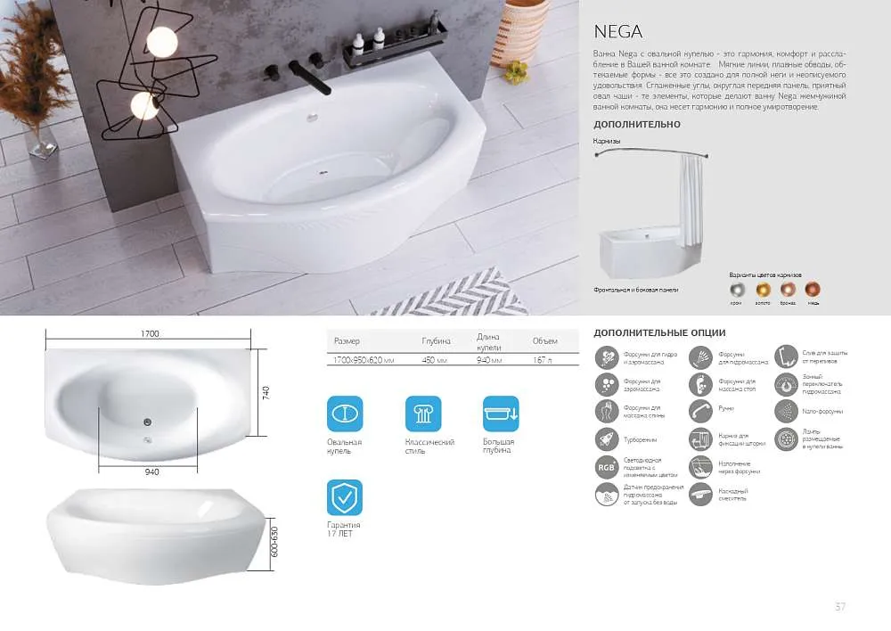Ванна НЕГА/NEGA 1700х950 ПР