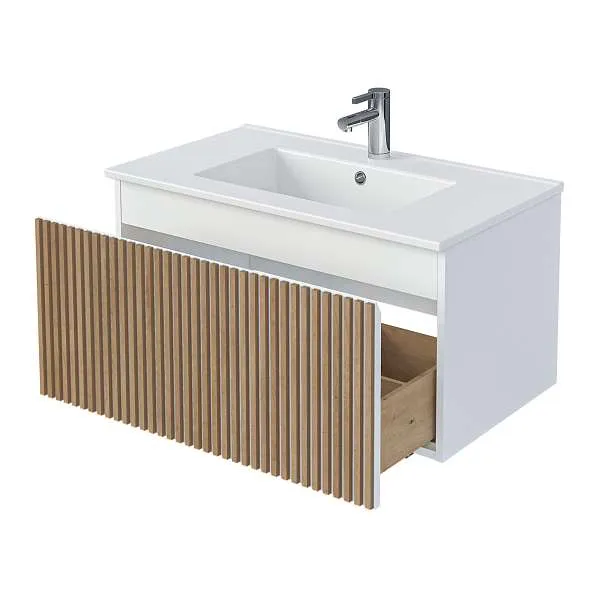 Тумба под раковину Row 80П (800х400х450) 1я белый/дуб