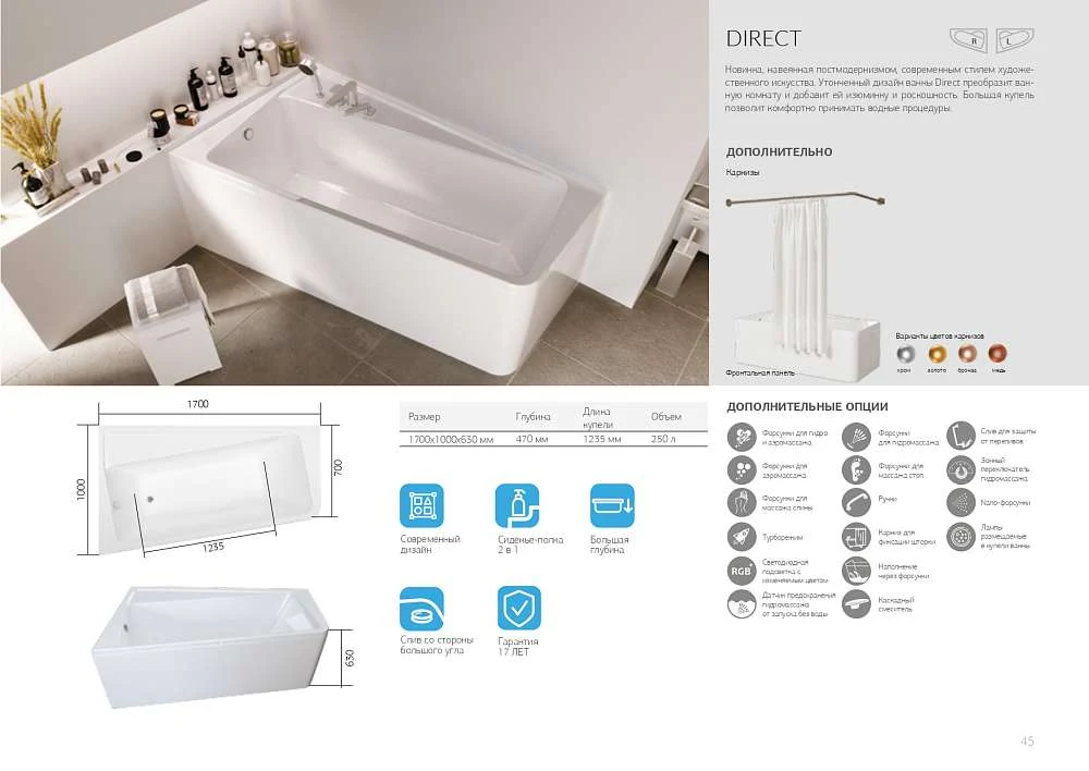 Ванна ДИРЕКТ/DIRECT 1700х1000 L ПР