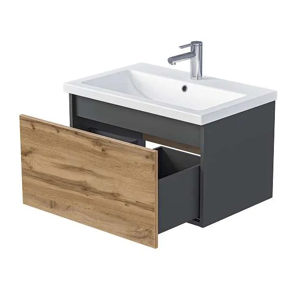 Тумба Aris mini 60П (600х440х450) 1я антрацит/дуб крафт золотой раковина