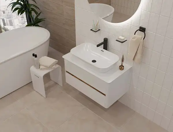 Тумба со столешницей МОНРО/Monro 80П (800х420х450) 2я белый стекло