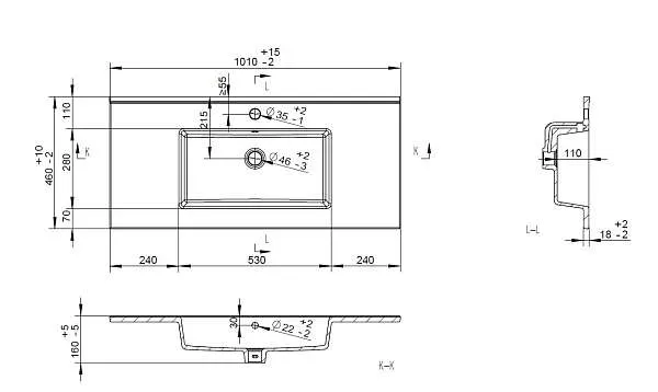 Раковина Квадро 101 (1010х460х155) керамика мебельная