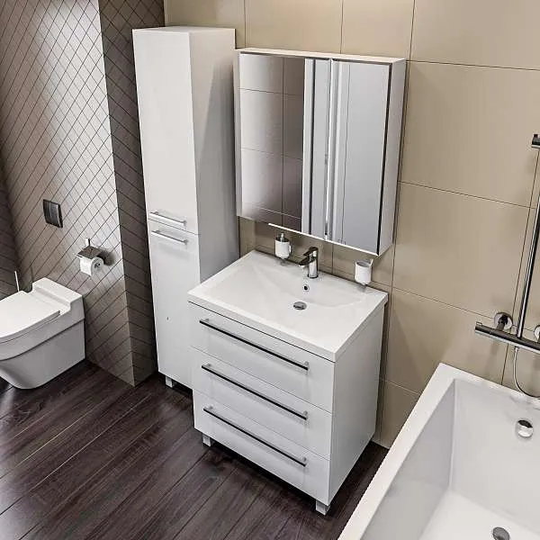 Тумба под раковину Соната 75Н 3в.я. белый глянец