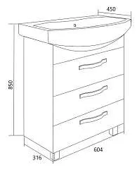Тумба под раковину Вита 65Н 3в.я. белый глянец, МДФ